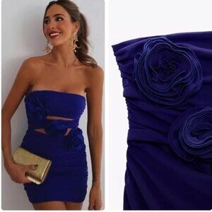 ZARA Women | Bluish | FLORAL CUT OUT DRESS Size LARGE (M/L)